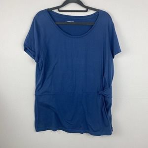 Lands End Womans Pullover Blouse Size L Color Blue Short Sleeves